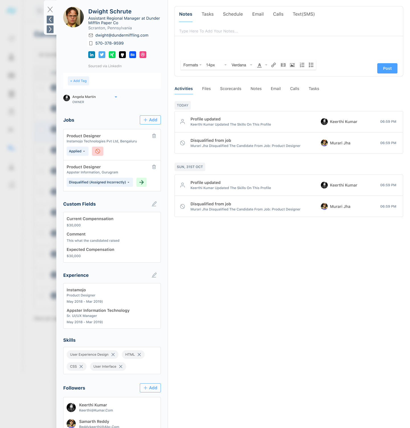 Candidate profile screenshot